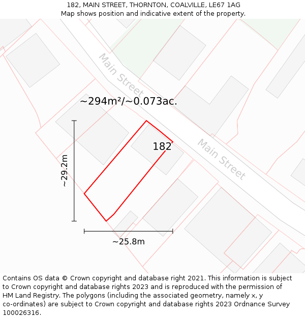 182, MAIN STREET, THORNTON, COALVILLE, LE67 1AG: Plot and title map