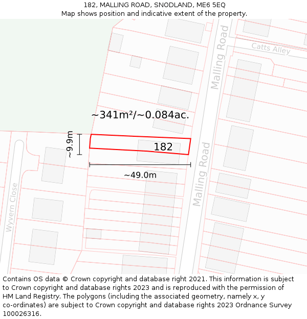 182, MALLING ROAD, SNODLAND, ME6 5EQ: Plot and title map