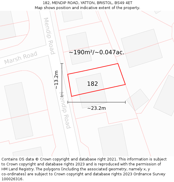 182, MENDIP ROAD, YATTON, BRISTOL, BS49 4ET: Plot and title map