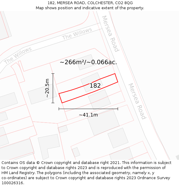 182, MERSEA ROAD, COLCHESTER, CO2 8QG: Plot and title map