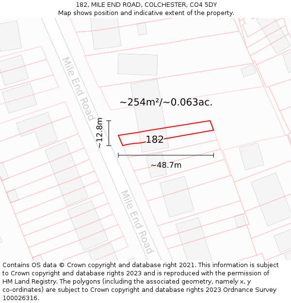 182, MILE END ROAD, COLCHESTER, CO4 5DY: Plot and title map