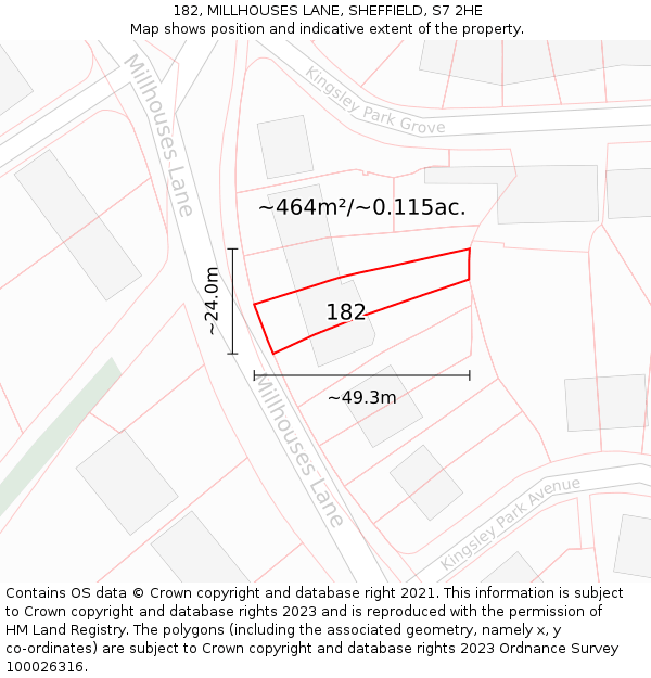 182, MILLHOUSES LANE, SHEFFIELD, S7 2HE: Plot and title map