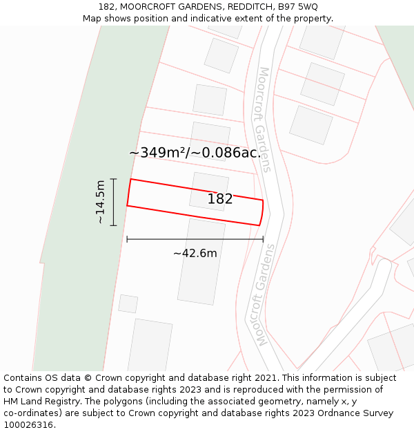 182, MOORCROFT GARDENS, REDDITCH, B97 5WQ: Plot and title map