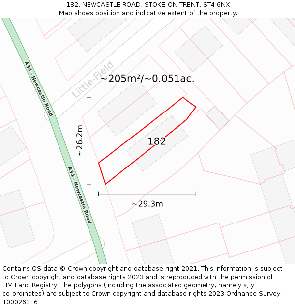 182, NEWCASTLE ROAD, STOKE-ON-TRENT, ST4 6NX: Plot and title map