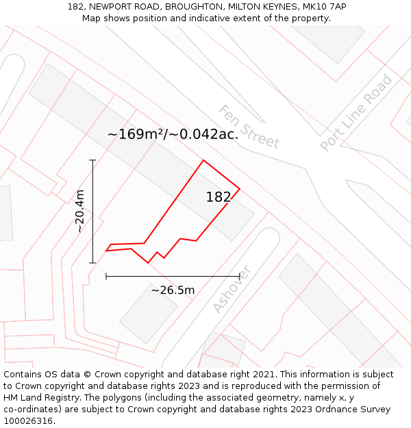 182, NEWPORT ROAD, BROUGHTON, MILTON KEYNES, MK10 7AP: Plot and title map