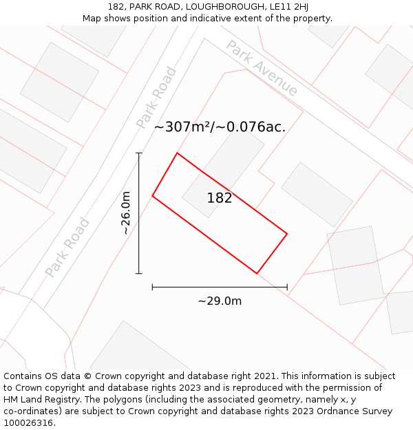 182, PARK ROAD, LOUGHBOROUGH, LE11 2HJ: Plot and title map