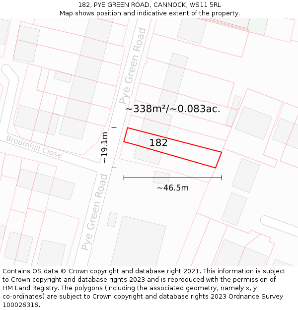 182, PYE GREEN ROAD, CANNOCK, WS11 5RL: Plot and title map