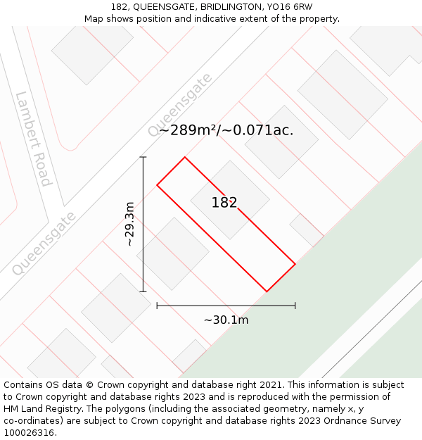 182, QUEENSGATE, BRIDLINGTON, YO16 6RW: Plot and title map