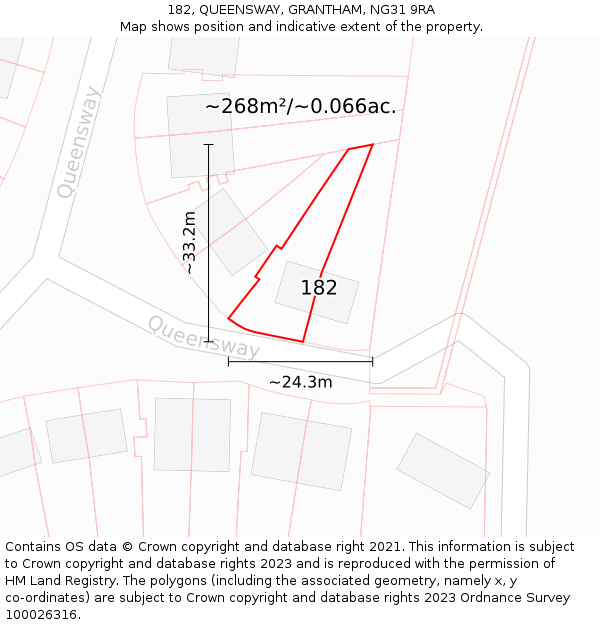 182, QUEENSWAY, GRANTHAM, NG31 9RA: Plot and title map