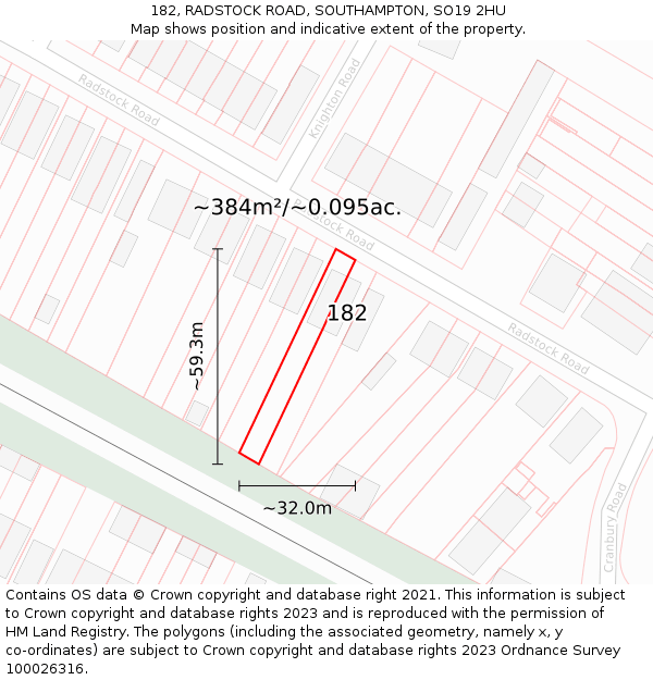 182, RADSTOCK ROAD, SOUTHAMPTON, SO19 2HU: Plot and title map