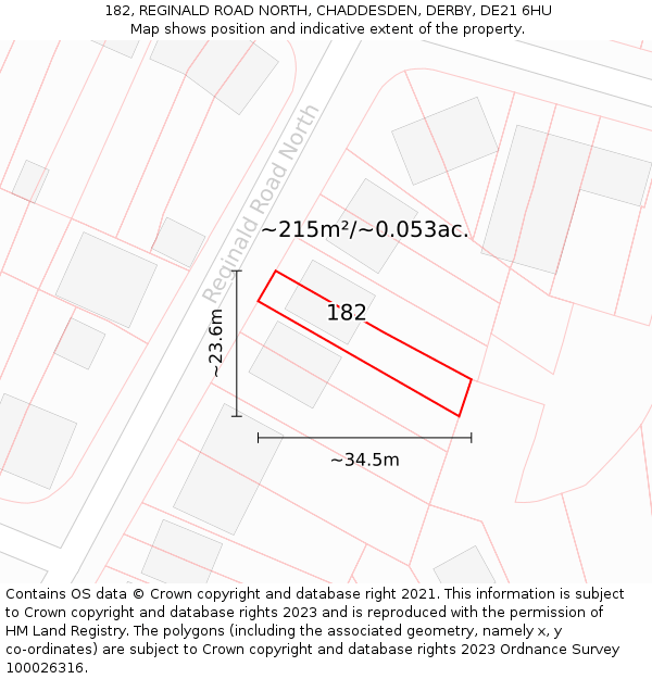 182, REGINALD ROAD NORTH, CHADDESDEN, DERBY, DE21 6HU: Plot and title map