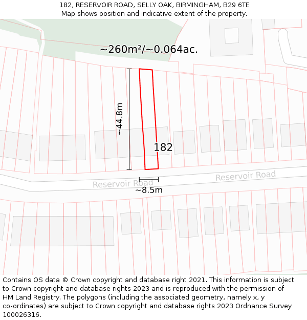 182, RESERVOIR ROAD, SELLY OAK, BIRMINGHAM, B29 6TE: Plot and title map