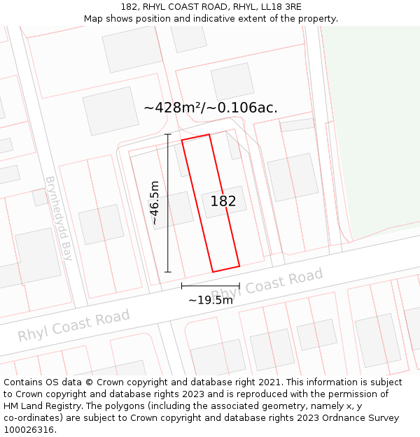 182, RHYL COAST ROAD, RHYL, LL18 3RE: Plot and title map