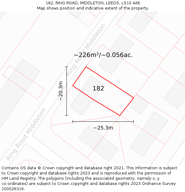 182, RING ROAD, MIDDLETON, LEEDS, LS10 4AE: Plot and title map