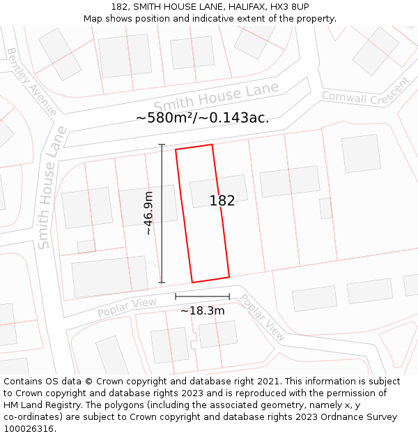 182, SMITH HOUSE LANE, HALIFAX, HX3 8UP: Plot and title map