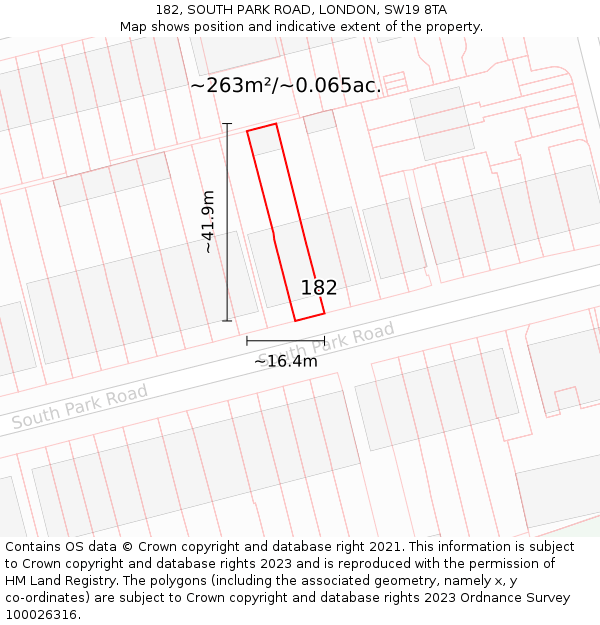 182, SOUTH PARK ROAD, LONDON, SW19 8TA: Plot and title map