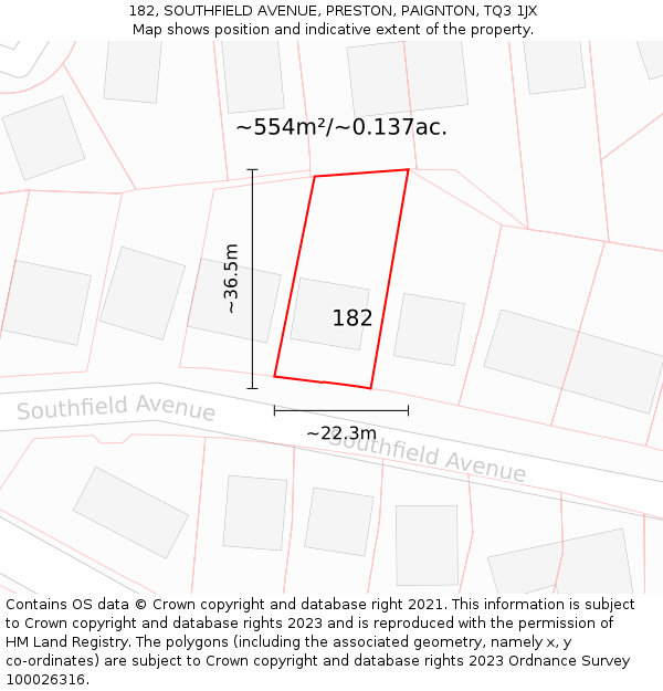 182, SOUTHFIELD AVENUE, PRESTON, PAIGNTON, TQ3 1JX: Plot and title map