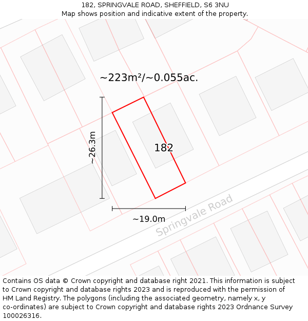 182, SPRINGVALE ROAD, SHEFFIELD, S6 3NU: Plot and title map