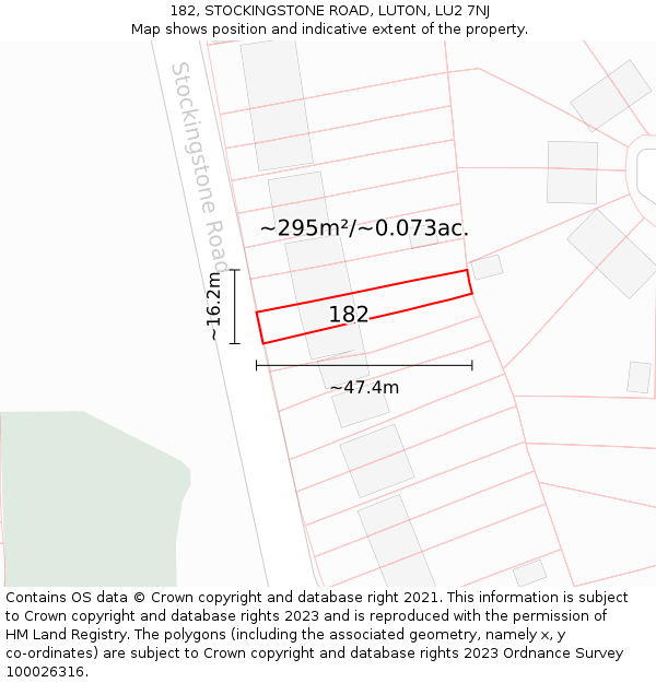 182, STOCKINGSTONE ROAD, LUTON, LU2 7NJ: Plot and title map
