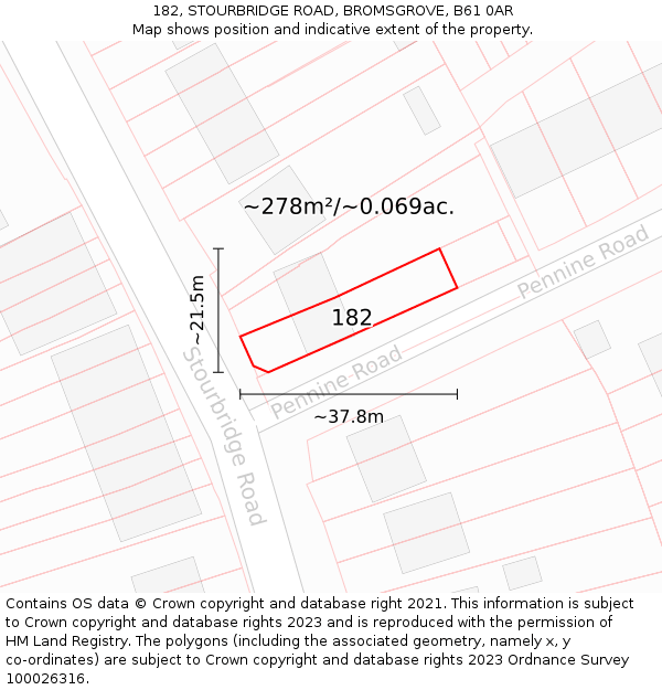 182, STOURBRIDGE ROAD, BROMSGROVE, B61 0AR: Plot and title map