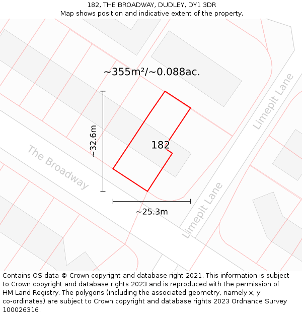 182, THE BROADWAY, DUDLEY, DY1 3DR: Plot and title map