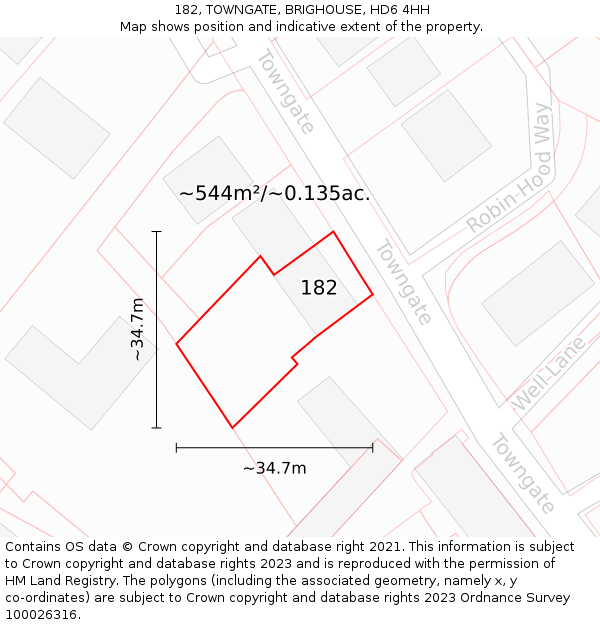 182, TOWNGATE, BRIGHOUSE, HD6 4HH: Plot and title map