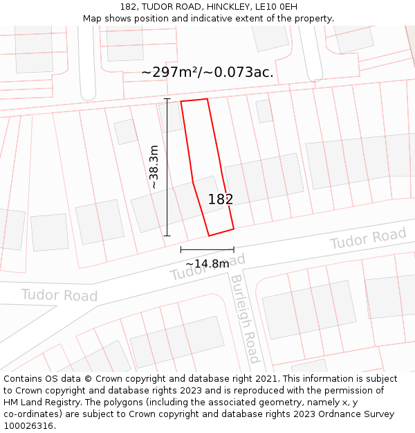 182, TUDOR ROAD, HINCKLEY, LE10 0EH: Plot and title map