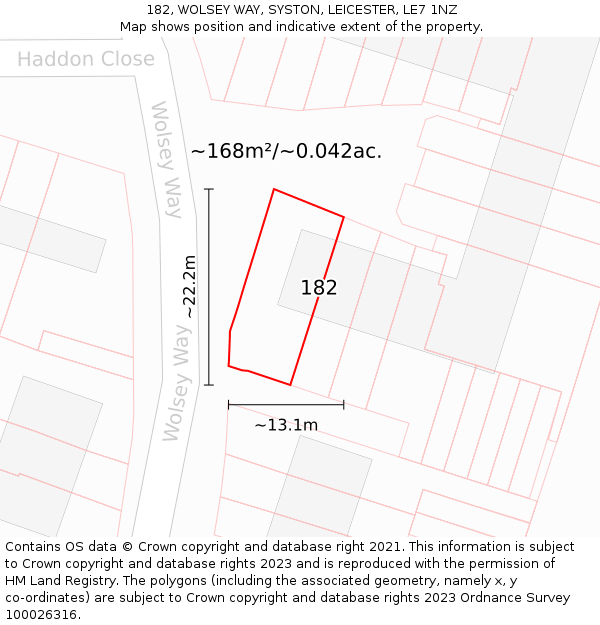 182, WOLSEY WAY, SYSTON, LEICESTER, LE7 1NZ: Plot and title map