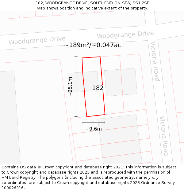 182, WOODGRANGE DRIVE, SOUTHEND-ON-SEA, SS1 2SE: Plot and title map