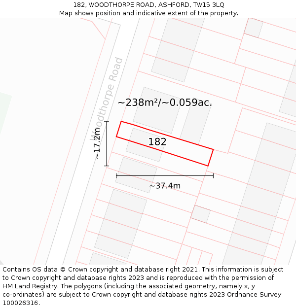 182, WOODTHORPE ROAD, ASHFORD, TW15 3LQ: Plot and title map