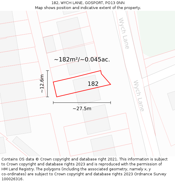 182, WYCH LANE, GOSPORT, PO13 0NN: Plot and title map