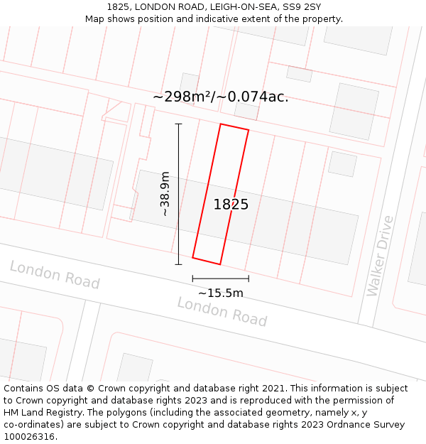 1825, LONDON ROAD, LEIGH-ON-SEA, SS9 2SY: Plot and title map