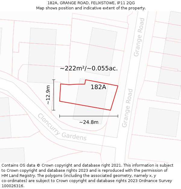 182A, GRANGE ROAD, FELIXSTOWE, IP11 2QG: Plot and title map