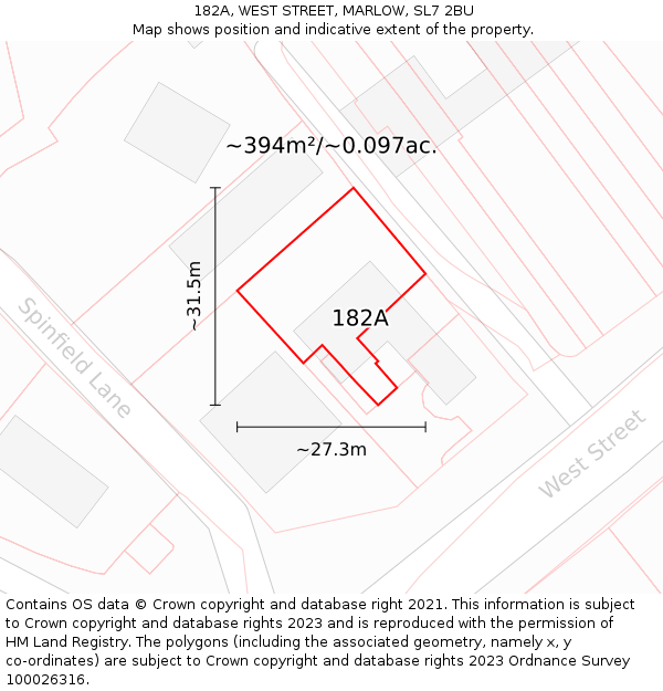 182A, WEST STREET, MARLOW, SL7 2BU: Plot and title map