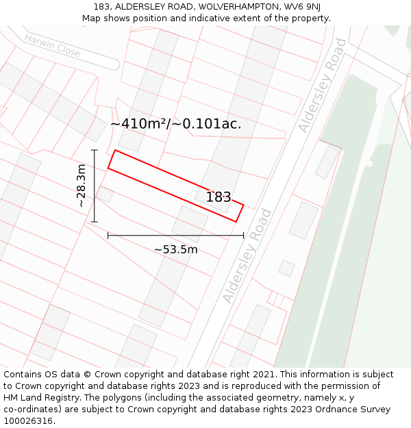 183, ALDERSLEY ROAD, WOLVERHAMPTON, WV6 9NJ: Plot and title map