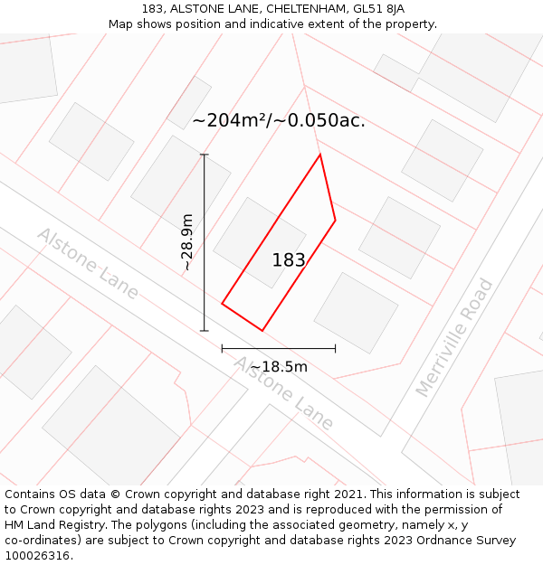 183, ALSTONE LANE, CHELTENHAM, GL51 8JA: Plot and title map