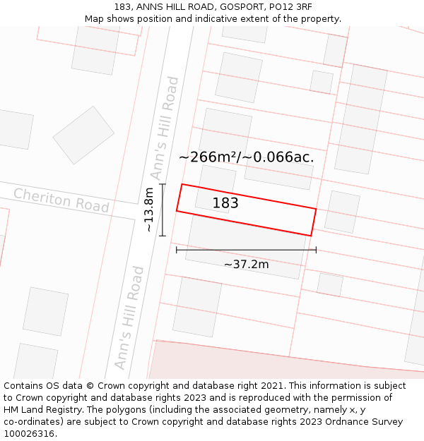 183, ANNS HILL ROAD, GOSPORT, PO12 3RF: Plot and title map