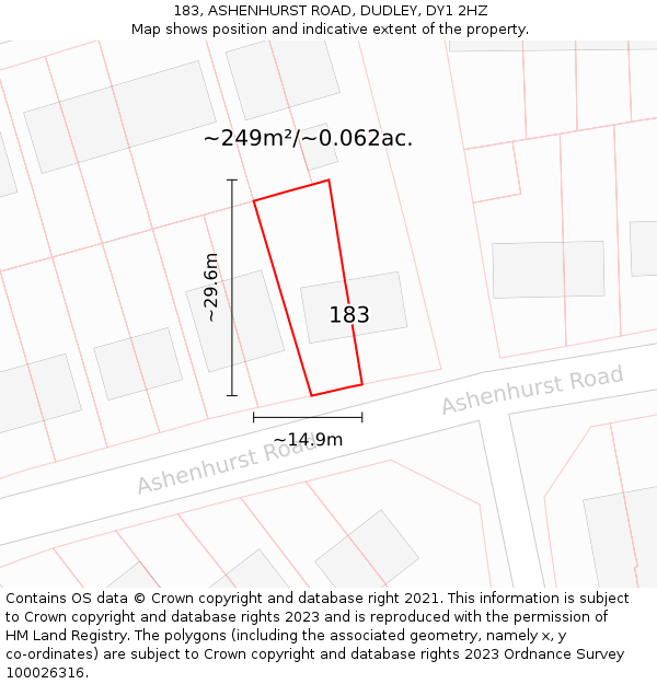 183, ASHENHURST ROAD, DUDLEY, DY1 2HZ: Plot and title map