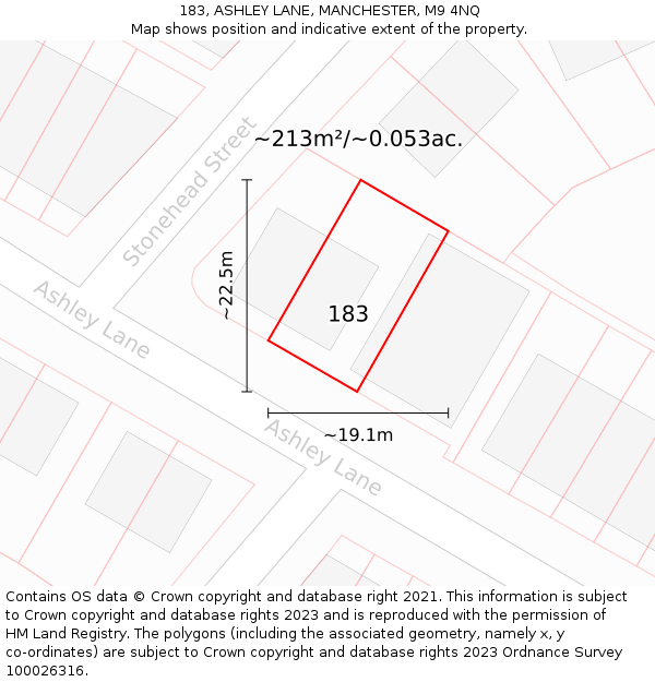 183, ASHLEY LANE, MANCHESTER, M9 4NQ: Plot and title map
