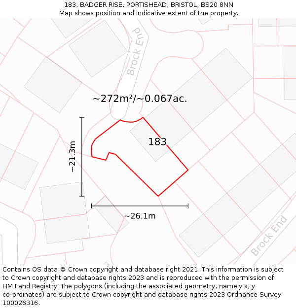 183, BADGER RISE, PORTISHEAD, BRISTOL, BS20 8NN: Plot and title map