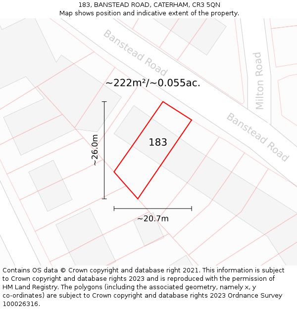 183, BANSTEAD ROAD, CATERHAM, CR3 5QN: Plot and title map