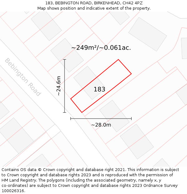 183, BEBINGTON ROAD, BIRKENHEAD, CH42 4PZ: Plot and title map