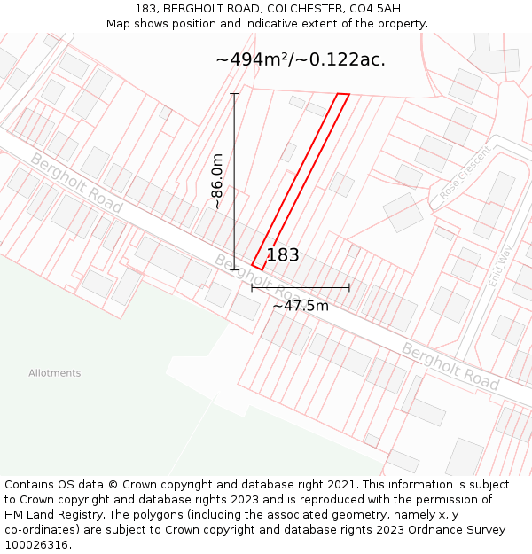 183, BERGHOLT ROAD, COLCHESTER, CO4 5AH: Plot and title map