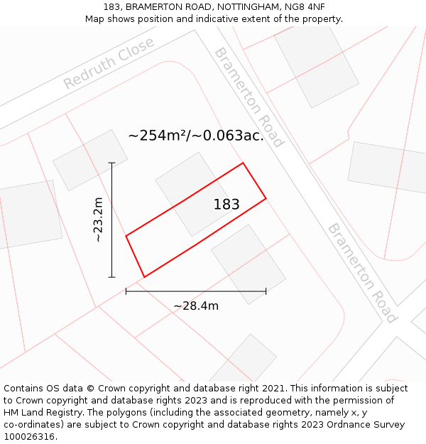 183, BRAMERTON ROAD, NOTTINGHAM, NG8 4NF: Plot and title map