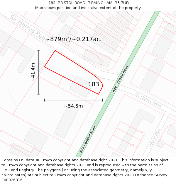 183, BRISTOL ROAD, BIRMINGHAM, B5 7UB: Plot and title map