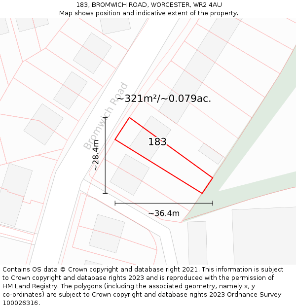 183, BROMWICH ROAD, WORCESTER, WR2 4AU: Plot and title map