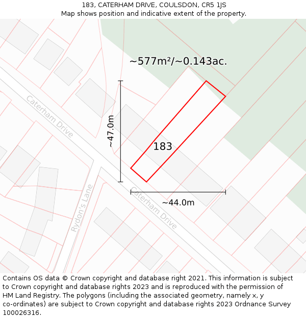 183, CATERHAM DRIVE, COULSDON, CR5 1JS: Plot and title map