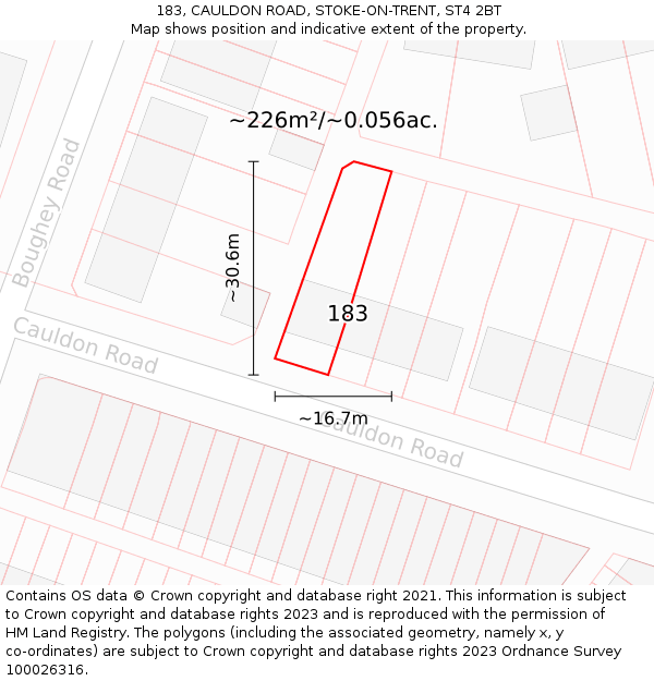 183, CAULDON ROAD, STOKE-ON-TRENT, ST4 2BT: Plot and title map