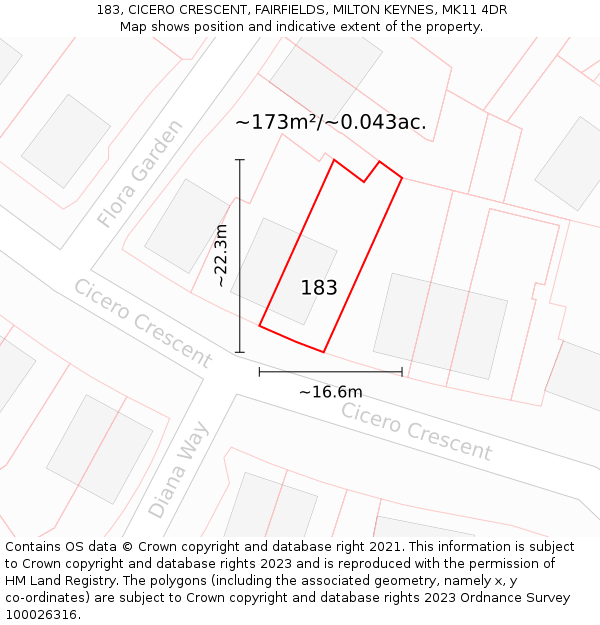 183, CICERO CRESCENT, FAIRFIELDS, MILTON KEYNES, MK11 4DR: Plot and title map