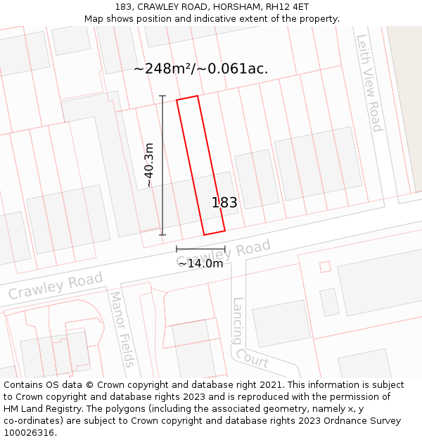 183, CRAWLEY ROAD, HORSHAM, RH12 4ET: Plot and title map